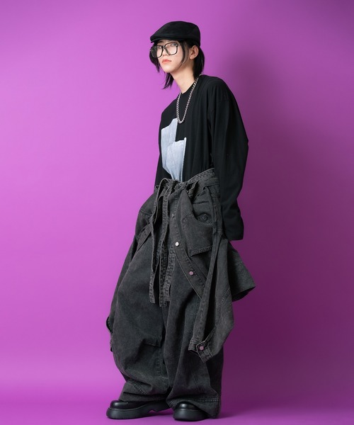 a.p.o.v.(エーピーオービー)の「a.p.o.v. ライダースロングベルト変形ギミックオーバーダイデニムジャケット(デニムジャケット・メンズ・ブラック/ブルー・ONESIZE)」の9枚目の写真