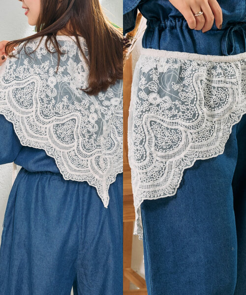 CIAOPANIC TYPY（チャオパニックティピー）の「【From India】マルチウェイレース刺繍つけ襟（バンダナ/スカーフ・レディース・ホワイト・ONE SIZE）」の2枚目の写真