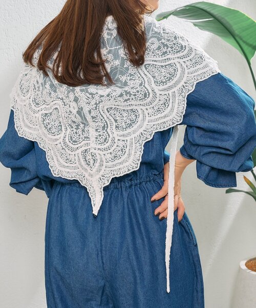 CIAOPANIC TYPY（チャオパニックティピー）の「【From India】マルチウェイレース刺繍つけ襟（バンダナ/スカーフ・レディース・ホワイト・ONE SIZE）」の4枚目の写真