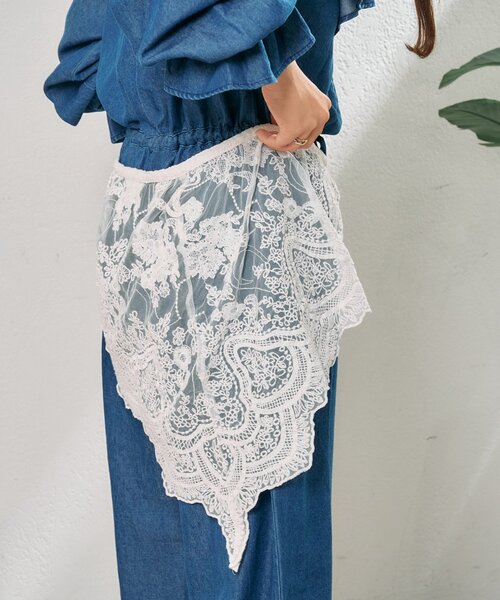 CIAOPANIC TYPY（チャオパニックティピー）の「【From India】マルチウェイレース刺繍つけ襟（バンダナ/スカーフ・レディース・ホワイト・ONE SIZE）」の10枚目の写真