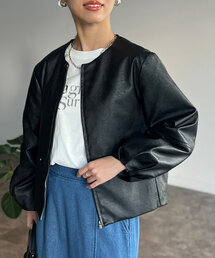 Chez toi（シェトワ）の「袖ボリューム合皮ブルゾン（ブルゾン・レディース）」