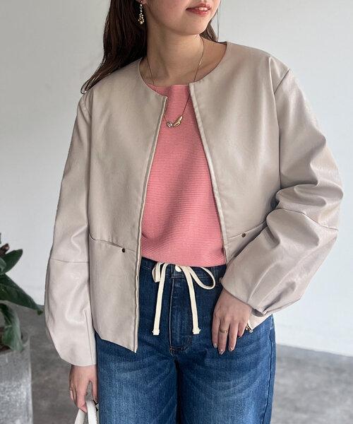 袖ボリューム合皮ブルゾン（ブルゾン）｜Chez toi（シェトワ）の