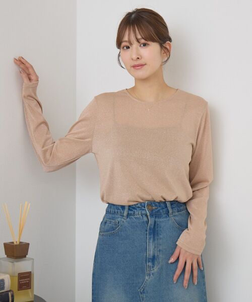 RETRO GIRL（レトロガール）の「ラメシアーインナー（Tシャツ/カットソー・レディース・ライトグレー/ベージュ/ライトオレンジ系・FREE）」の12枚目の写真