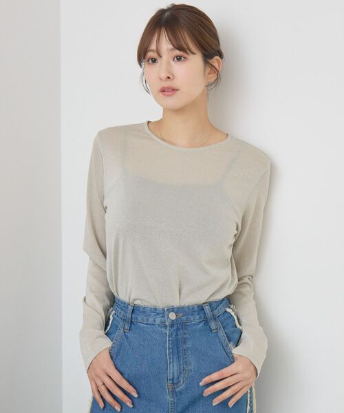 RETRO GIRL（レトロガール）の「ラメシアーインナー（Tシャツ/カットソー・レディース・ライトグレー/ベージュ/ライトオレンジ系・FREE）」の20枚目の写真