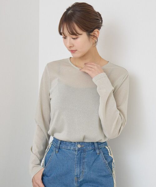 RETRO GIRL（レトロガール）の「ラメシアーインナー（Tシャツ/カットソー・レディース・ライトグレー/ベージュ/ライトオレンジ系・FREE）」の4枚目の写真