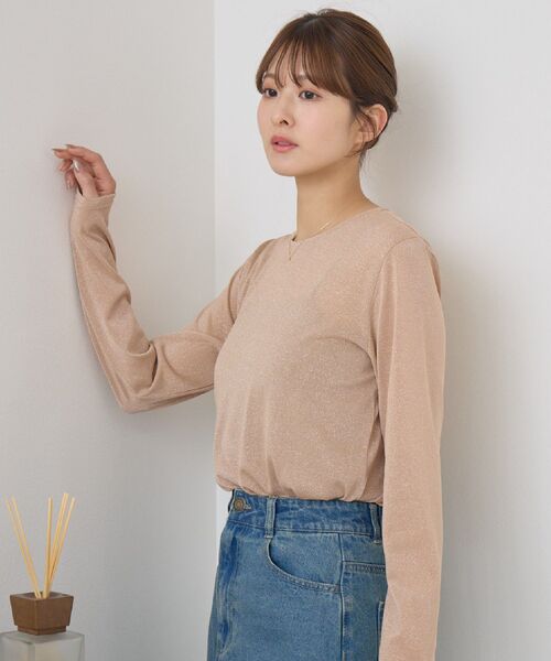RETRO GIRL（レトロガール）の「ラメシアーインナー（Tシャツ/カットソー・レディース・ライトグレー/ベージュ/ライトオレンジ系・FREE）」の6枚目の写真