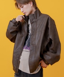 ヴィンテージ加工 ウォッシュド PU ブルゾン