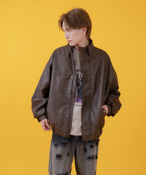 improves（インプローブス）の「ヴィンテージ加工 ウォッシュド PU ブルゾン（ブルゾン・メンズ・ブラック/ブラウン・LARGE/MEDIUM/SMALL）」の10枚目の写真