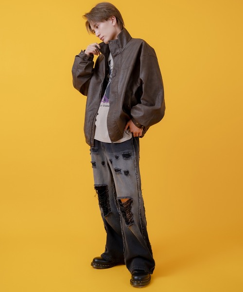 improves（インプローブス）の「ヴィンテージ加工 ウォッシュド PU ブルゾン（ブルゾン・メンズ・ブラック/ブラウン・LARGE/MEDIUM/SMALL）」の14枚目の写真