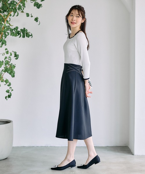 12Twelve Agenda(トゥエルブ アジェンダ)の「配色ラインリブ7分袖ニットプルオーバー(ニット/セーター・レディース・ピンク/ホワイト系その他/ネイビー/オフホワイト・M)」の10枚目の写真