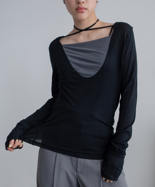 VACANCY(ヴァカンシー)の「バッグオープンドッキングシアートップス(Tシャツ/カットソー・レディース・グレー/ブラック・FREE)」の17枚目の写真