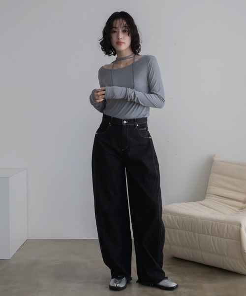 VACANCY(ヴァカンシー)の「バッグオープンドッキングシアートップス(Tシャツ/カットソー・レディース・グレー/ブラック・FREE)」の12枚目の写真