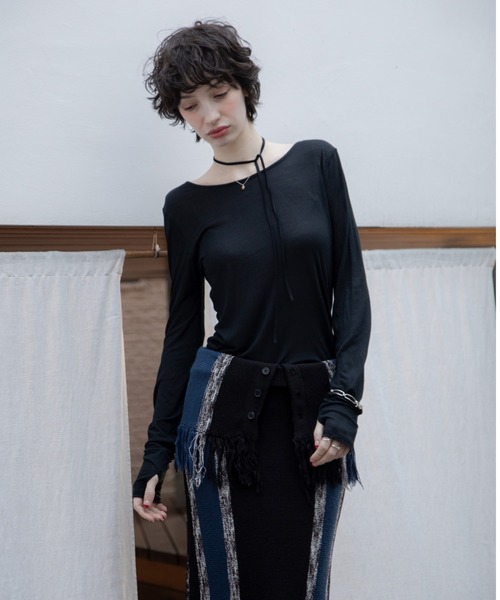 VACANCY(ヴァカンシー)の「バッグオープンドッキングシアートップス(Tシャツ/カットソー・レディース・グレー/ブラック・FREE)」の4枚目の写真