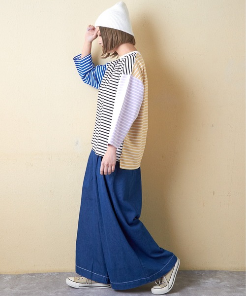 CUBE SUGAR（キューブシュガー）の「デニムガウチョパンツ（デニムパンツ・レディース・インディゴブルー/ライトブルー・M）」の9枚目の写真