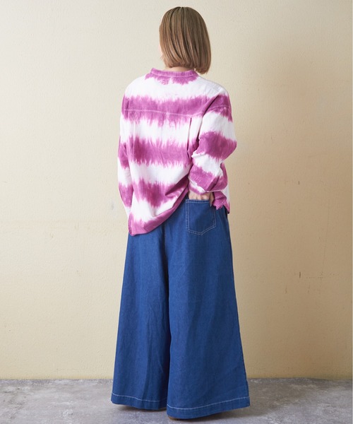 CUBE SUGAR（キューブシュガー）の「デニムガウチョパンツ（デニムパンツ・レディース・インディゴブルー/ライトブルー・M）」の12枚目の写真