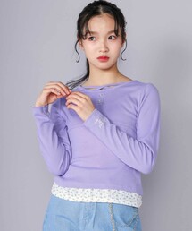 【 ニコ☆プチ 掲載 】クロスネック裾花柄Tシャツ(130~160cm)