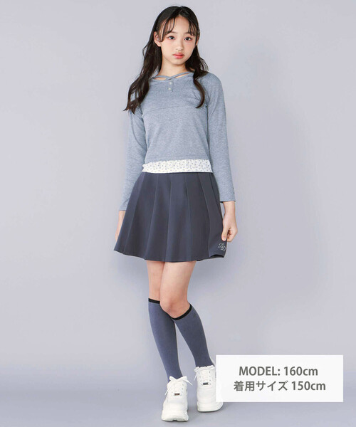 ZIDDY（ジディ）の「【 ニコ☆プチ 掲載 】クロスネック裾花柄Tシャツ(130~160cm)（Tシャツ/カットソー・キッズ・パープル/グレー・FREE/130cm/140cm/150cm）」の3枚目の写真