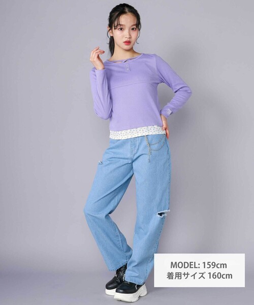 ZIDDY（ジディ）の「【 ニコ☆プチ 掲載 】クロスネック裾花柄Tシャツ(130~160cm)（Tシャツ/カットソー・キッズ・パープル/グレー・FREE/130cm/140cm/150cm）」の5枚目の写真