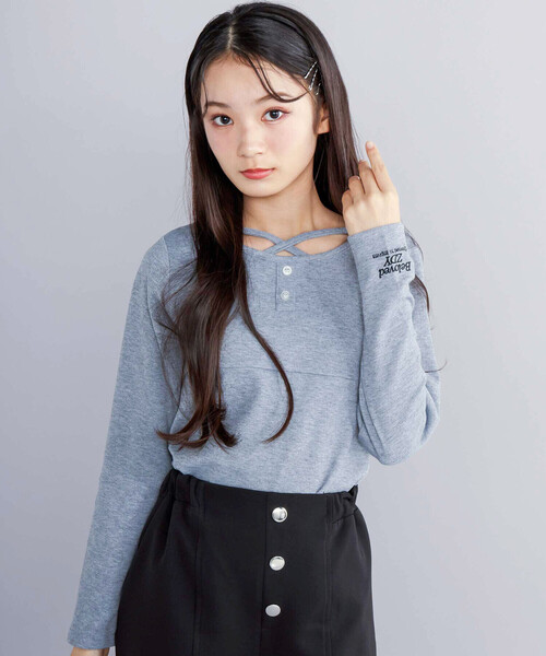 ZIDDY（ジディ）の「【 ニコ☆プチ 掲載 】クロスネック裾花柄Tシャツ(130~160cm)（Tシャツ/カットソー・キッズ・パープル/グレー・FREE/130cm/140cm/150cm）」の8枚目の写真