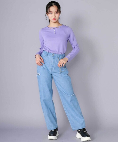 ZIDDY（ジディ）の「【 ニコ☆プチ 掲載 】クロスネック裾花柄Tシャツ(130~160cm)（Tシャツ/カットソー・キッズ・パープル/グレー・FREE/130cm/140cm/150cm）」の10枚目の写真