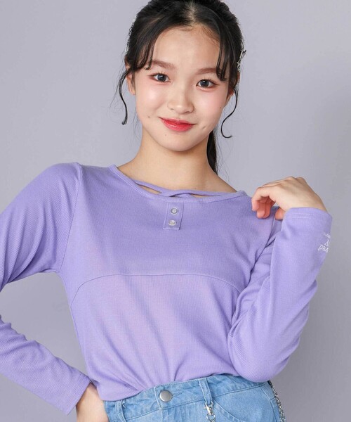 ZIDDY（ジディ）の「【 ニコ☆プチ 掲載 】クロスネック裾花柄Tシャツ(130~160cm)（Tシャツ/カットソー・キッズ・パープル/グレー・FREE/130cm/140cm/150cm）」の11枚目の写真