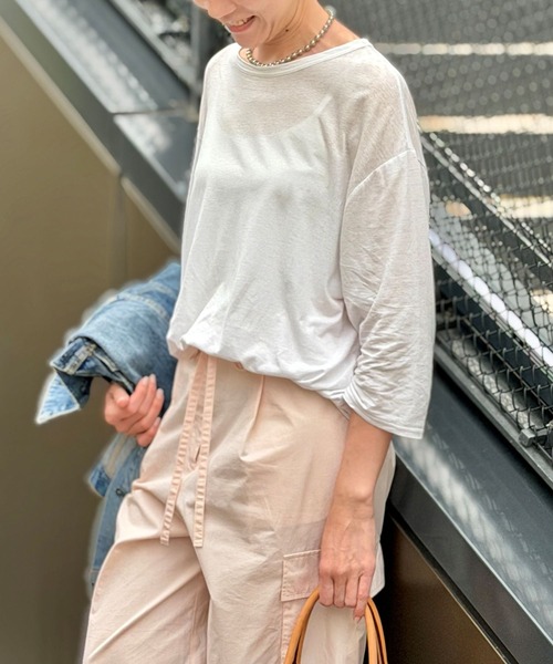 Whim Gazette（ウィムガゼット）の「コットンプルオーバー（Tシャツ/カットソー・レディース・オフホワイト/チャコールグレー・FREE）」の19枚目の写真