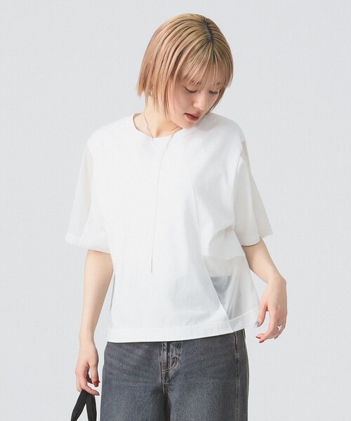 Ray BEAMS(レイビームス)の「シアー キリカエ Tシャツ(Tシャツ/カットソー・レディース・ブラック/ホワイト・ONE SIZE)」の1枚目の写真