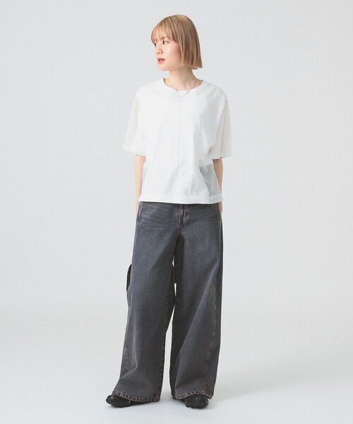 Ray BEAMS(レイビームス)の「シアー キリカエ Tシャツ(Tシャツ/カットソー・レディース・ブラック/ホワイト・ONE SIZE)」の7枚目の写真