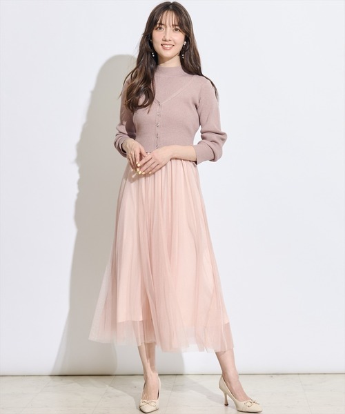 SWINGLE（スウィングル）の「【展示会３位】カーディガンアンサンブルラメニットドッキングワンピース（ワンピース・レディース・ピンク/ネイビー/ラベンダー・FREE）」の3枚目の写真