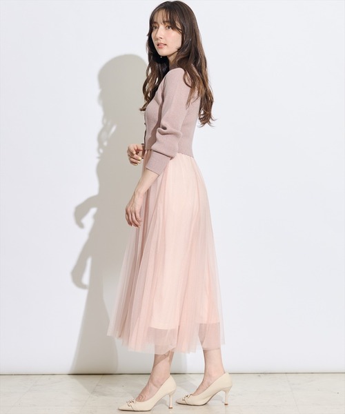 SWINGLE（スウィングル）の「【展示会３位】カーディガンアンサンブルラメニットドッキングワンピース（ワンピース・レディース・ピンク/ネイビー/ラベンダー・FREE）」の8枚目の写真