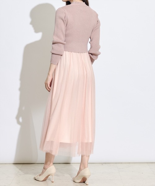 SWINGLE（スウィングル）の「【展示会３位】カーディガンアンサンブルラメニットドッキングワンピース（ワンピース・レディース・ピンク/ネイビー/ラベンダー・FREE）」の9枚目の写真