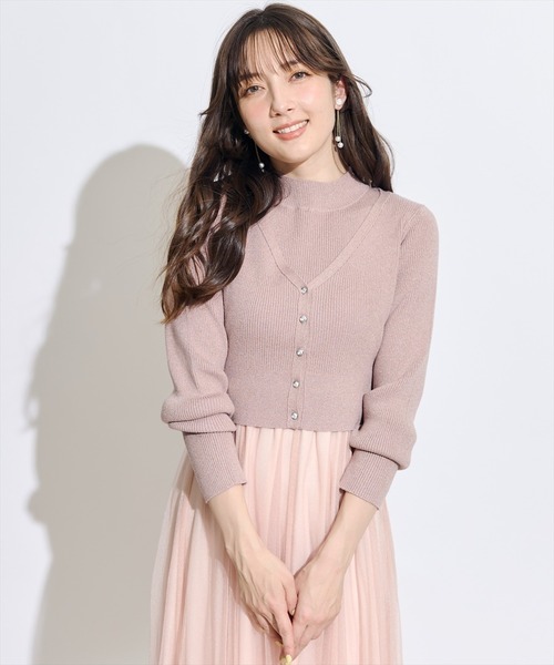 SWINGLE（スウィングル）の「【展示会３位】カーディガンアンサンブルラメニットドッキングワンピース（ワンピース・レディース・ピンク/ネイビー/ラベンダー・FREE）」の10枚目の写真