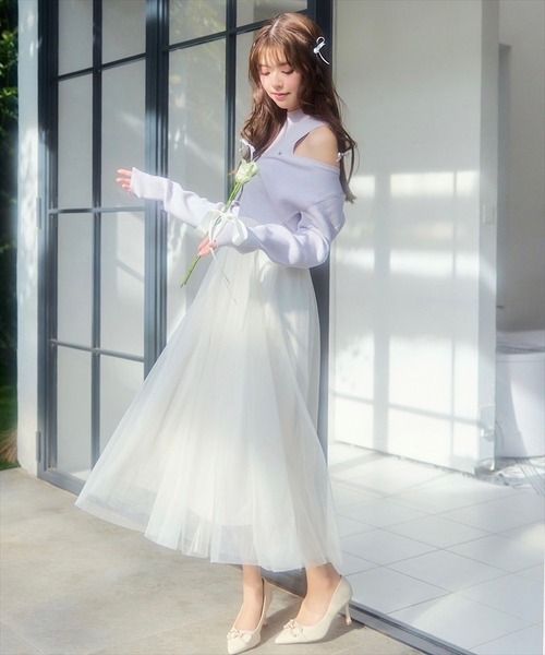 SWINGLE（スウィングル）の「【展示会３位】カーディガンアンサンブルラメニットドッキングワンピース（ワンピース・レディース・ピンク/ネイビー/ラベンダー・FREE）」の5枚目の写真