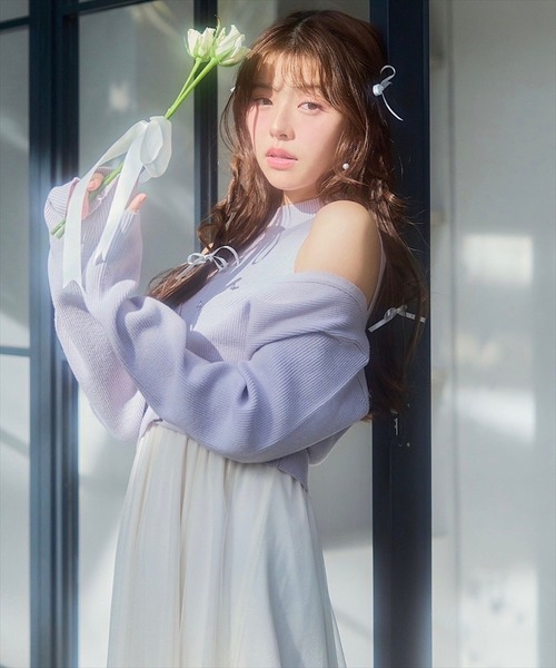 SWINGLE（スウィングル）の「【展示会３位】カーディガンアンサンブルラメニットドッキングワンピース（ワンピース・レディース・ピンク/ネイビー/ラベンダー・FREE）」の6枚目の写真