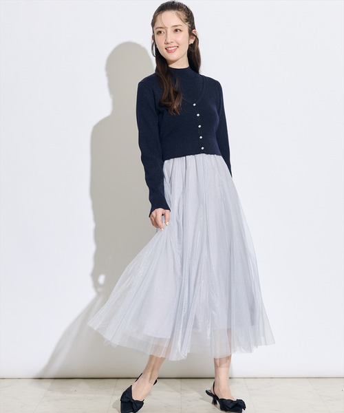 SWINGLE（スウィングル）の「【展示会３位】カーディガンアンサンブルラメニットドッキングワンピース（ワンピース・レディース・ピンク/ネイビー/ラベンダー・FREE）」の18枚目の写真