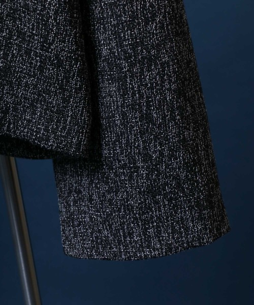 セール】Tweed Gold Button Collarless Short Jacket/ツイード