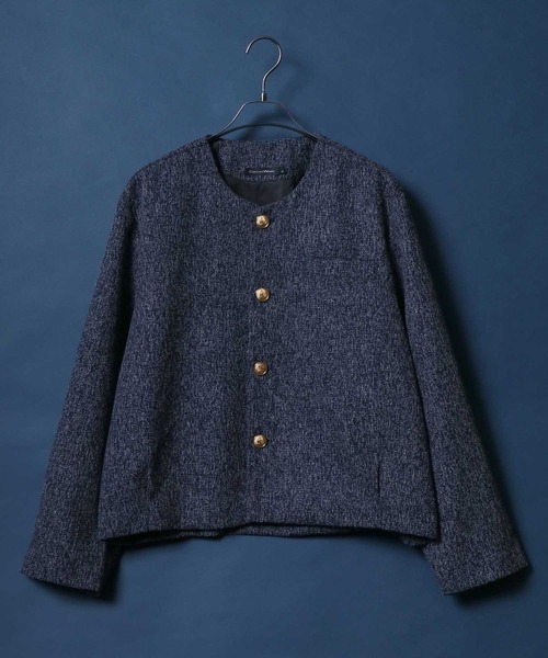 【送料無料】 Gold セール】Tweed Button Jacket/ツイード Short Collarless ジャケット・アウター