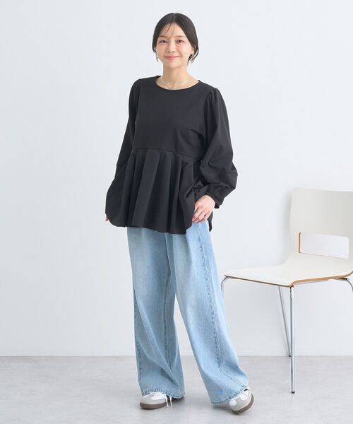 セール】異素材ドッキングペプラムプルオーバー（Tシャツ