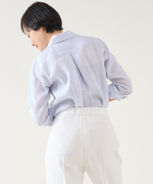 マルティニーク リネンブラウス 麻　イエロー パールボタン スキッパーシャツ 定番》リネンパールスキッパー（シャツ/ブラウス）｜martinique