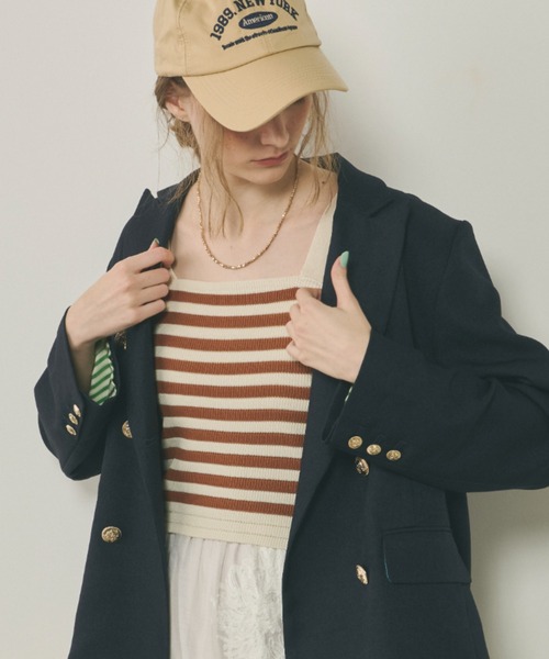 L'Appartement good greed ボーダー サーマル トップス セール】 【洗える】SOFT TOUCH WOOL 立ち襟 ボーダー ニット