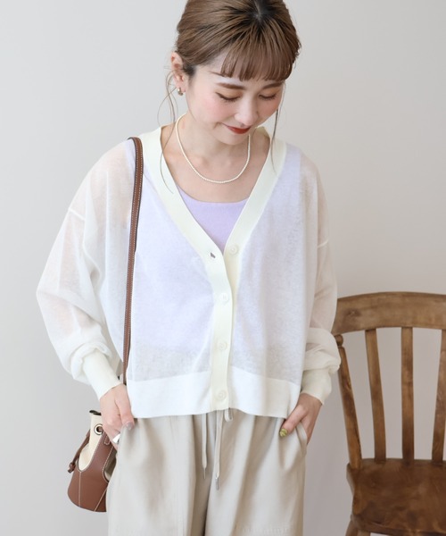 AMERICAN HOLIC（アメリカンホリック）の「ウォッシャブル ショート丈シアーカーディガン（カーディガン/ボレロ・レディース・アイボリー/ブラック/ライトベージュ/ブルー系その他6/その他12・M/L）」の6枚目の写真