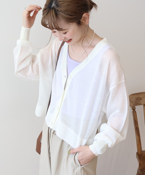 AMERICAN HOLIC（アメリカンホリック）の「ウォッシャブル ショート丈シアーカーディガン（カーディガン/ボレロ・レディース・アイボリー/ブラック/ライトベージュ/ブルー系その他6/その他12・M/L）」の7枚目の写真