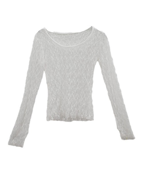 Reurie'（レウリィ）の「レースシアートップス／lace sheer top(ayaka select)長袖 きれいめ シンプル ベーシック モード 韓国（キャミソール・レディース・ホワイト・FREE）」の6枚目の写真