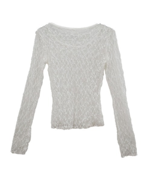 Reurie'（レウリィ）の「レースシアートップス／lace sheer top(ayaka select)長袖 きれいめ シンプル ベーシック モード 韓国（キャミソール・レディース・ホワイト・FREE）」の7枚目の写真