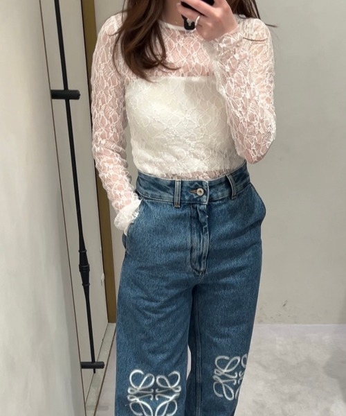 Reurie'（レウリィ）の「レースシアートップス／lace sheer top(ayaka select)長袖 きれいめ シンプル ベーシック モード 韓国（キャミソール・レディース・ホワイト・FREE）」の2枚目の写真