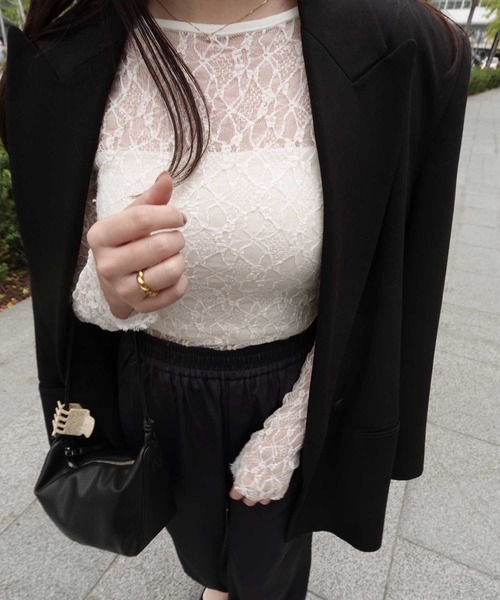 Reurie'（レウリィ）の「レースシアートップス／lace sheer top(ayaka select)長袖 きれいめ シンプル ベーシック モード 韓国（キャミソール・レディース・ホワイト・FREE）」の13枚目の写真