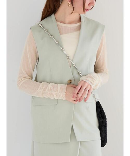 Te chichi（テチチ）の「【宮本茉由着用】シングルノーカラージレ（セットアップ可）（ベスト・レディース・ベージュ/ミント/グレー・F）」の4枚目の写真