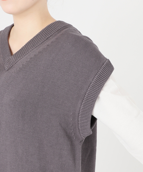 Spick & Span(スピックアンドスパン)の「コットンシルクリネンニットベスト(ベスト・レディース・チャコールグレー/チョコ・FREE)」の8枚目の写真