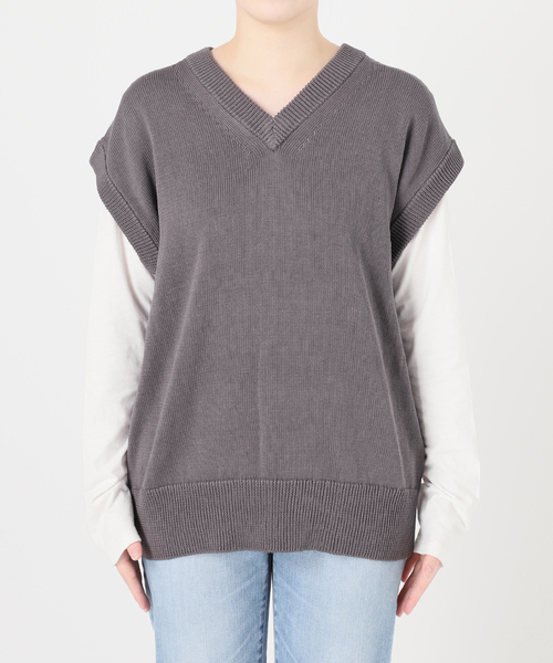 Spick & Span(スピックアンドスパン)の「コットンシルクリネンニットベスト(ベスト・レディース・チャコールグレー/チョコ・FREE)」の6枚目の写真