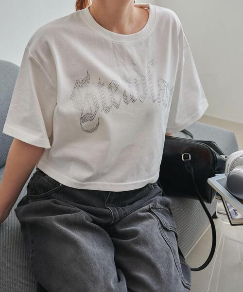 WEGO(ウィゴー)の「WEGO/ラインストーンショートT(Tシャツ/カットソー・レディース・ブラック/ホワイト/その他1・MEDIUM/SMALL)」の2枚目の写真
